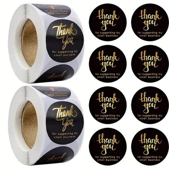 500 Black & Gold Foil "Thank You for Supporting My Business" 1" Round Stickers - Picture 2 of 3